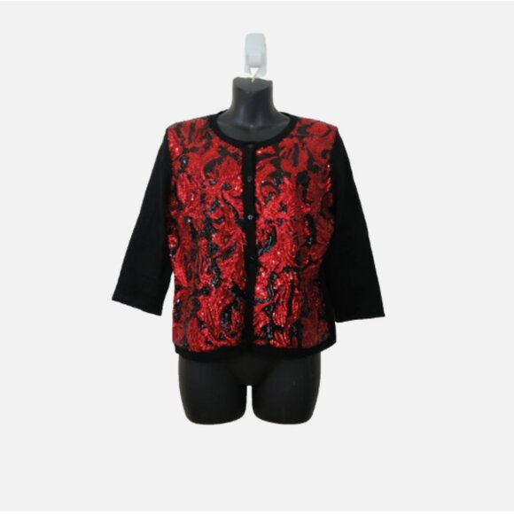 Michael Simon size Petite Medium Pink Sequin Cardigan Topper 3/4 Sleeve NEW - Picture 1 of 7